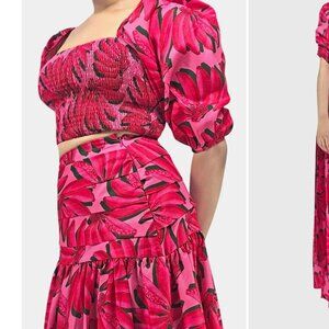 HT360 Top Womens 2XL Fuchsia Cropped Smocked Puff Sleeve Floral‎ 139$